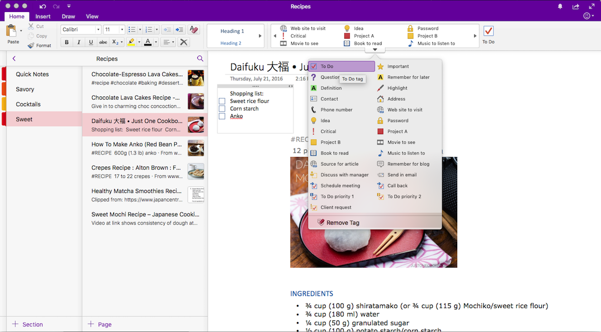 Tags in OneNote