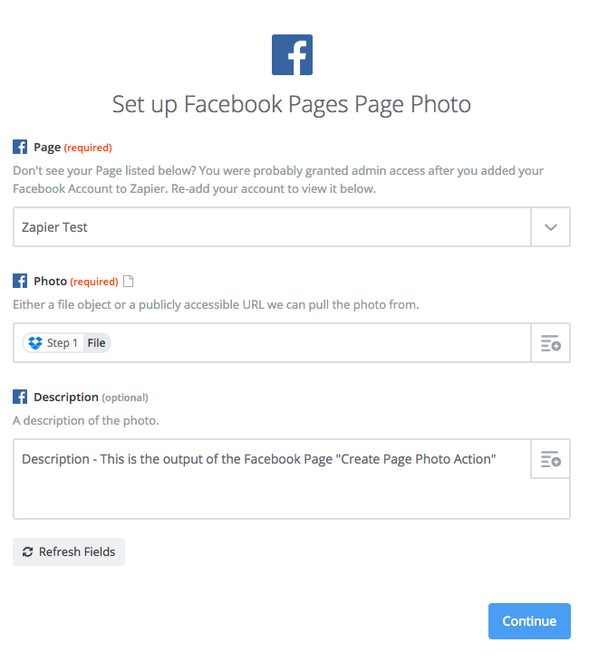 Create Page Photo Action Input