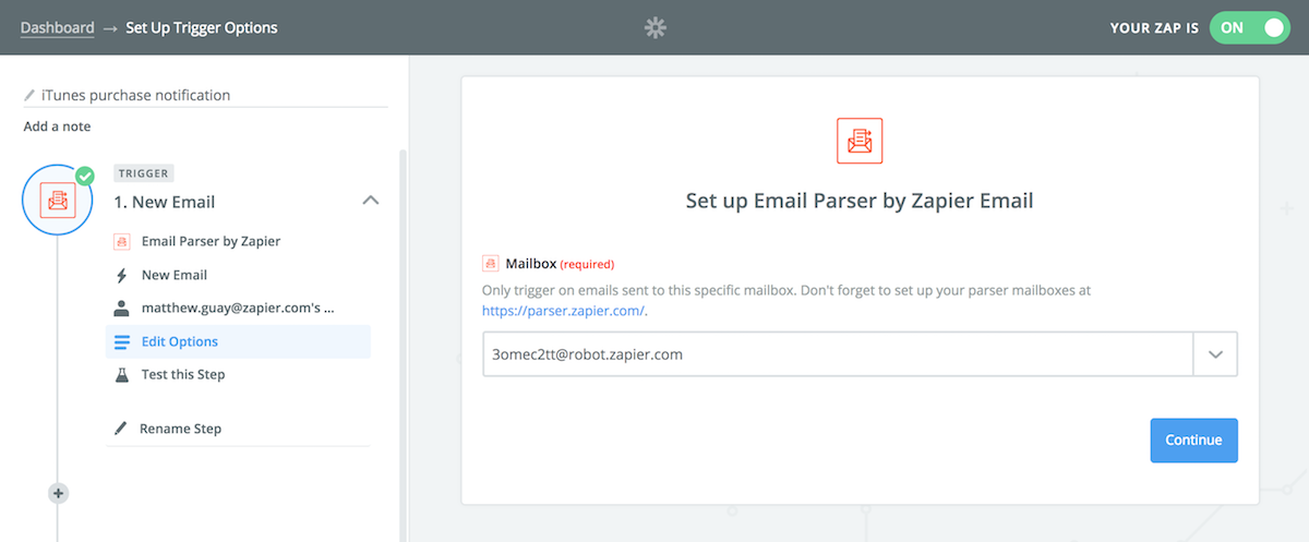 Use Zapier to automatically use your parsed email data