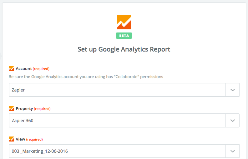 Select Google Analytics Account