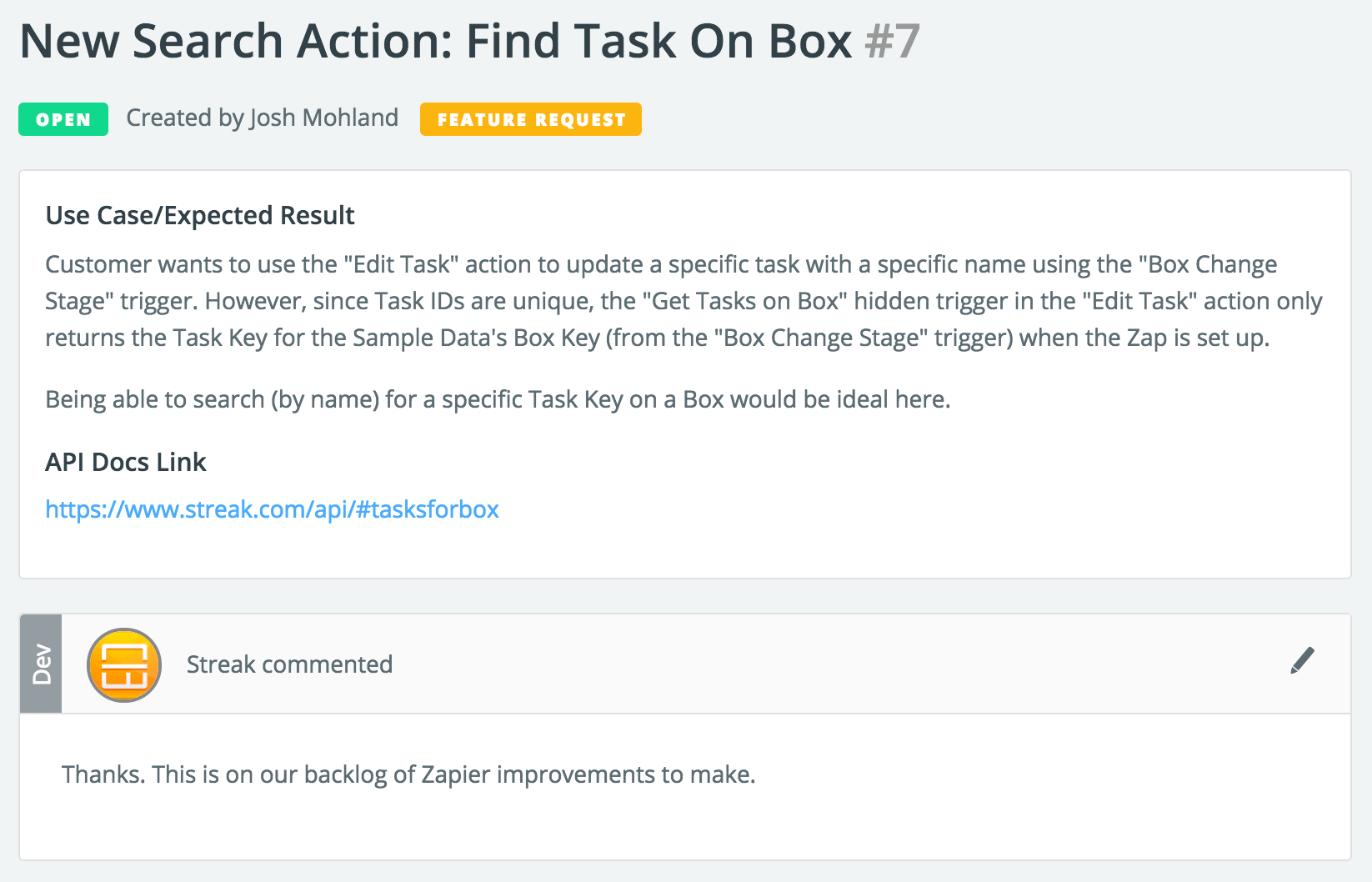 Zapier Issues: Feature Request