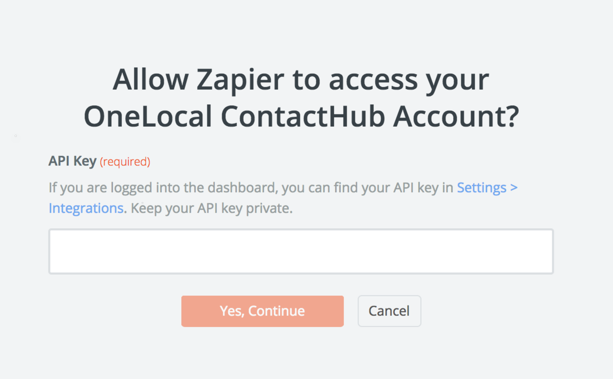 OneLocal ContactHub API Key