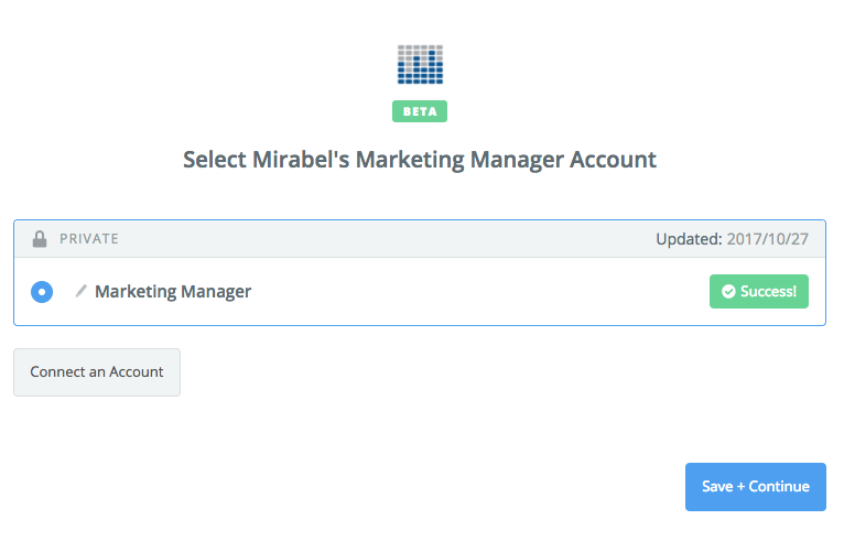 Mirabel's Marketing Manager connection successful