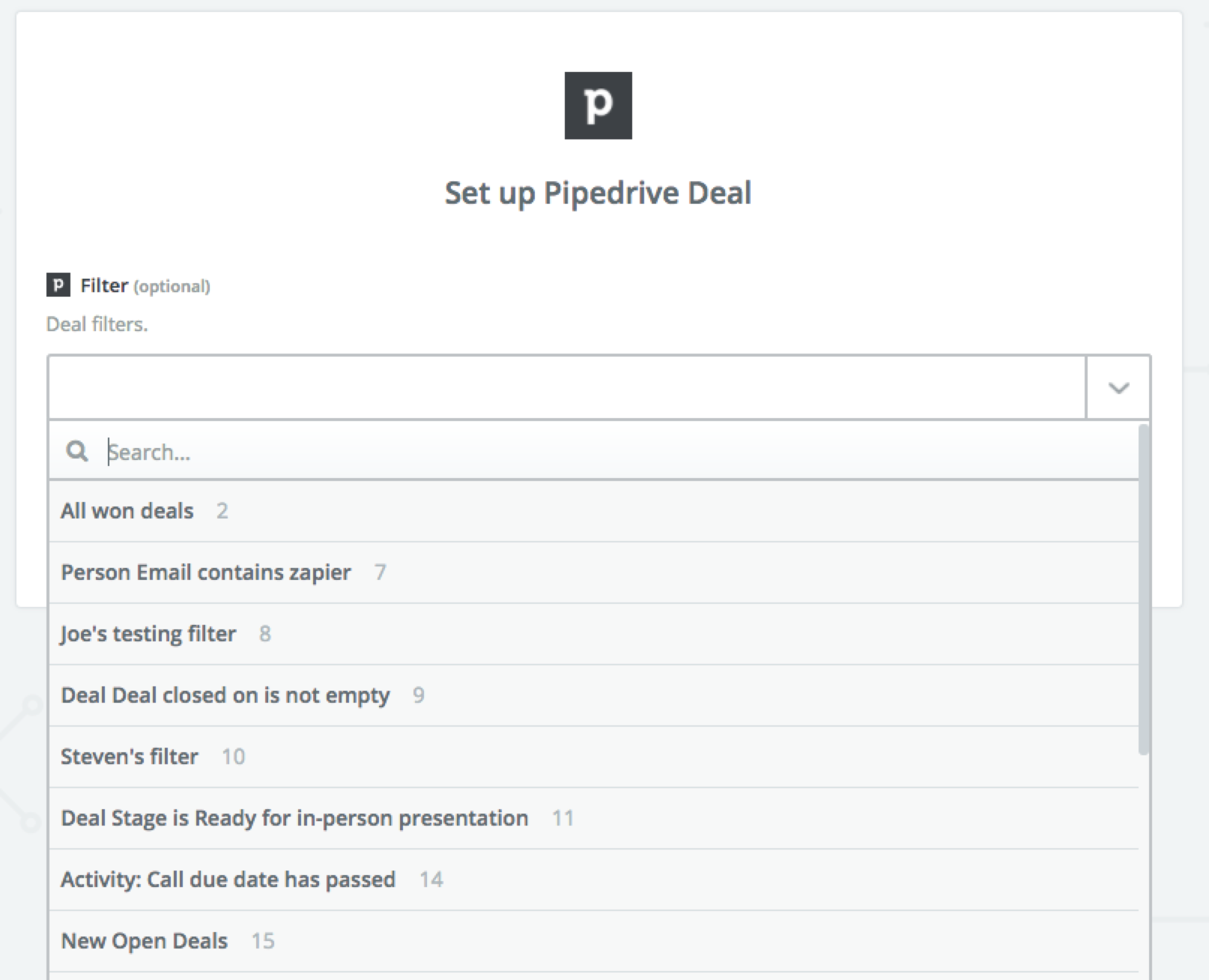 Filter options in a CRM