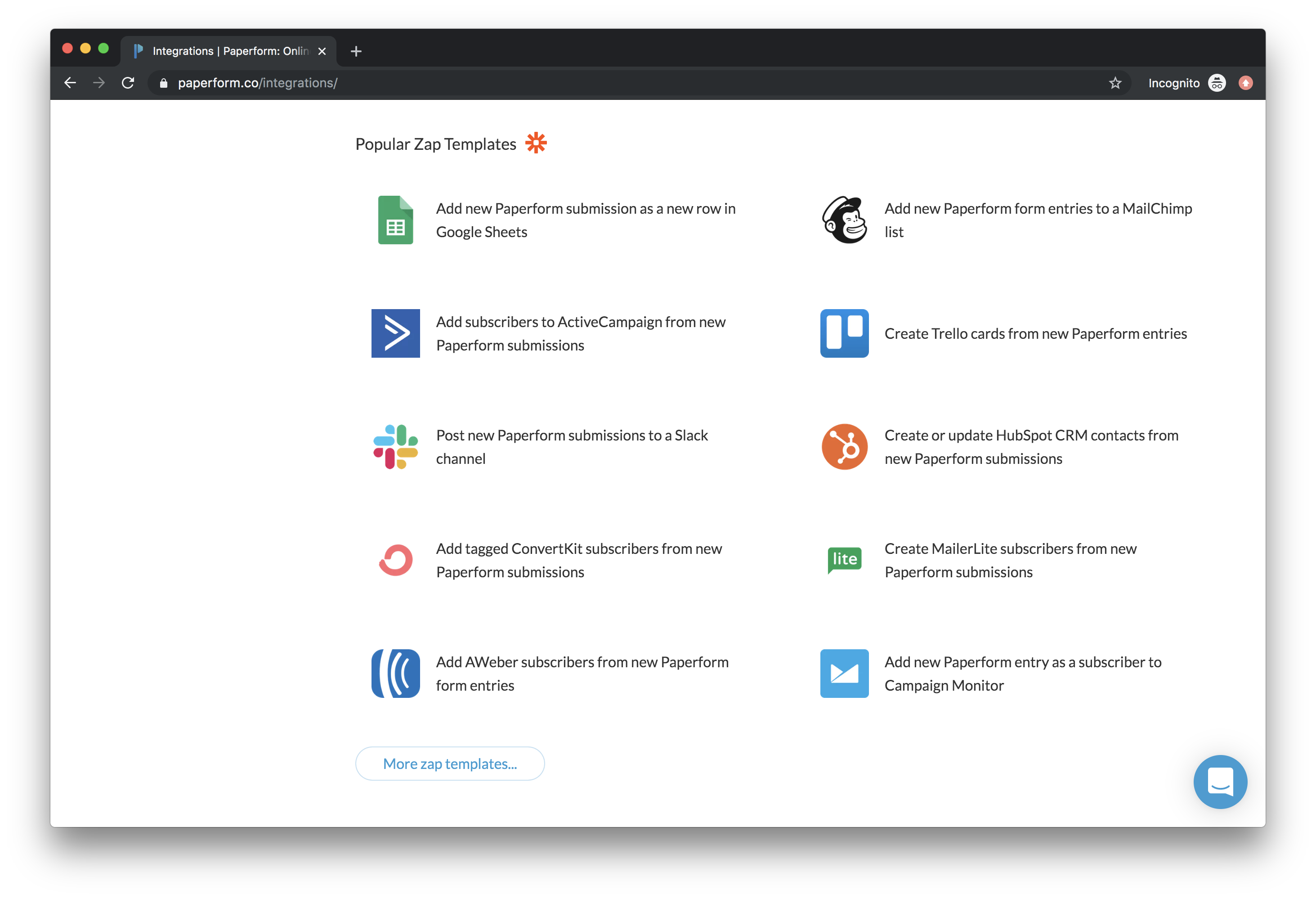 Popular Paperform Zap templates
