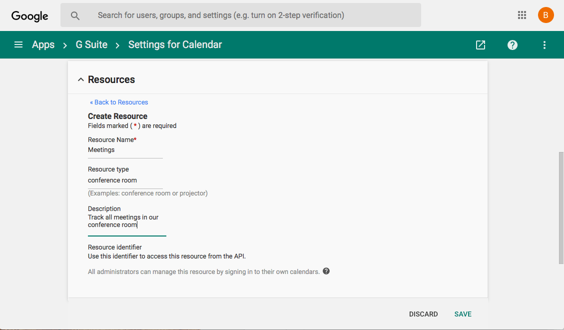 G Suite Shared Resource Calendar