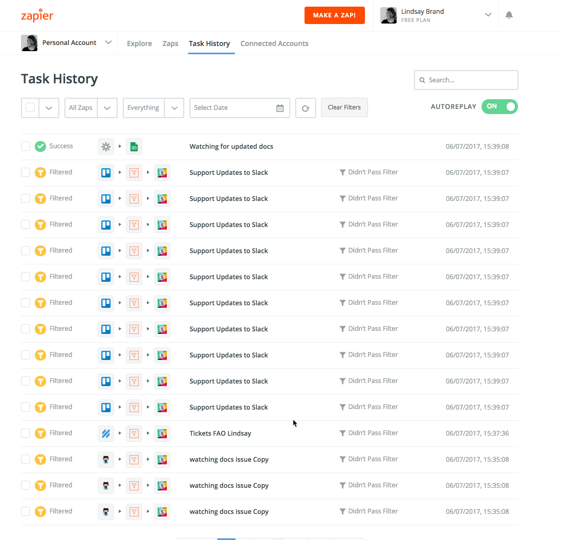 Task History Integration Help & Support Zapier