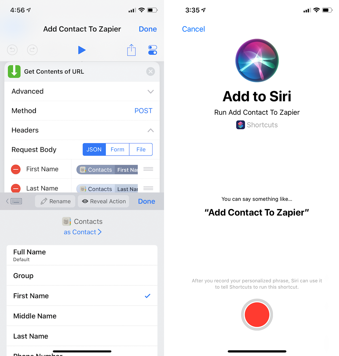 Siri Shortcuts and Zapier