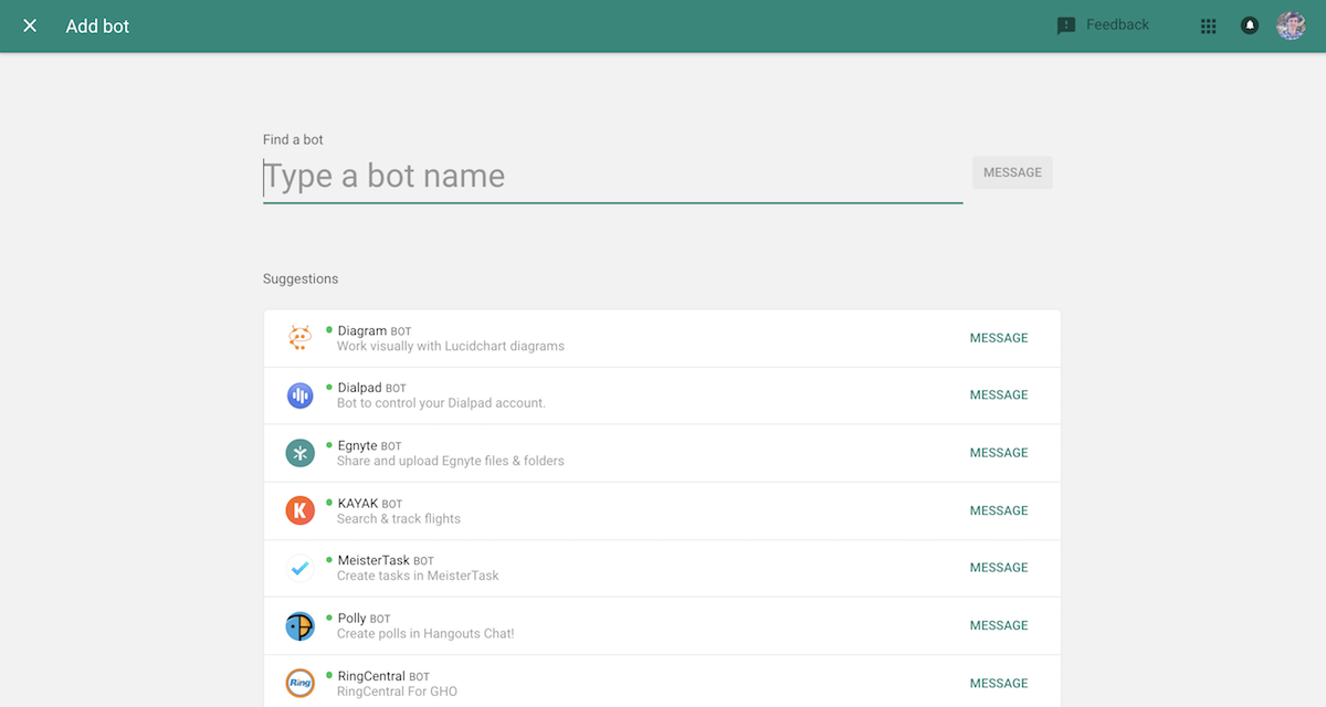 Add bots to Google Hangouts Chat