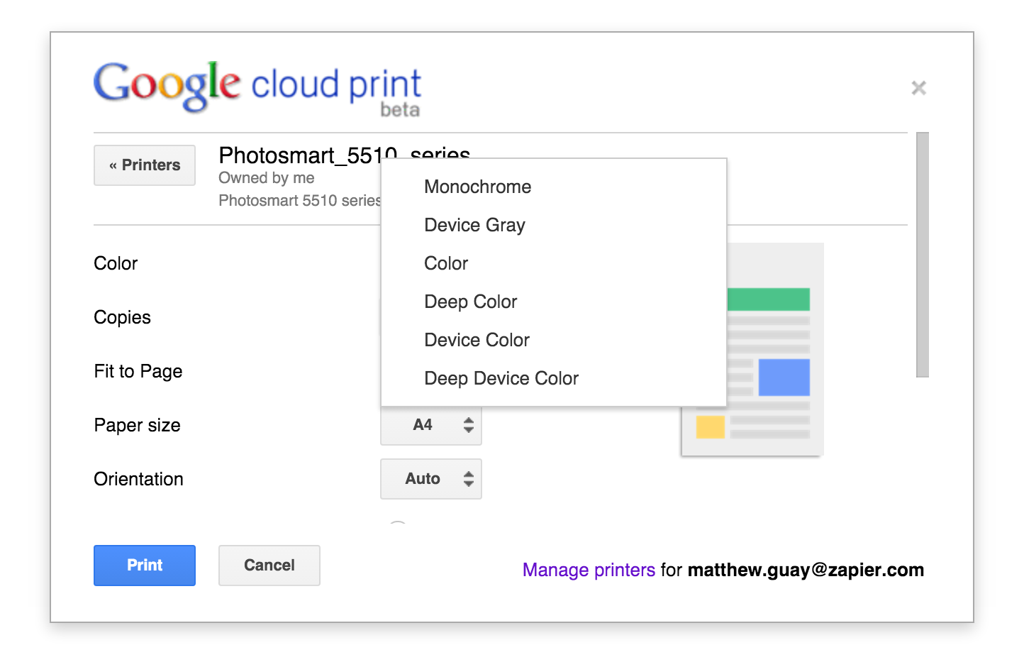 Google Cloud Print Features