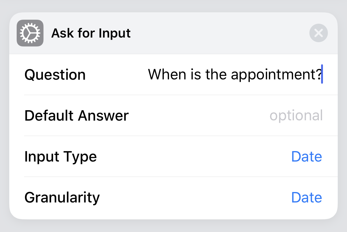 Siri Shortcuts Ask for Input