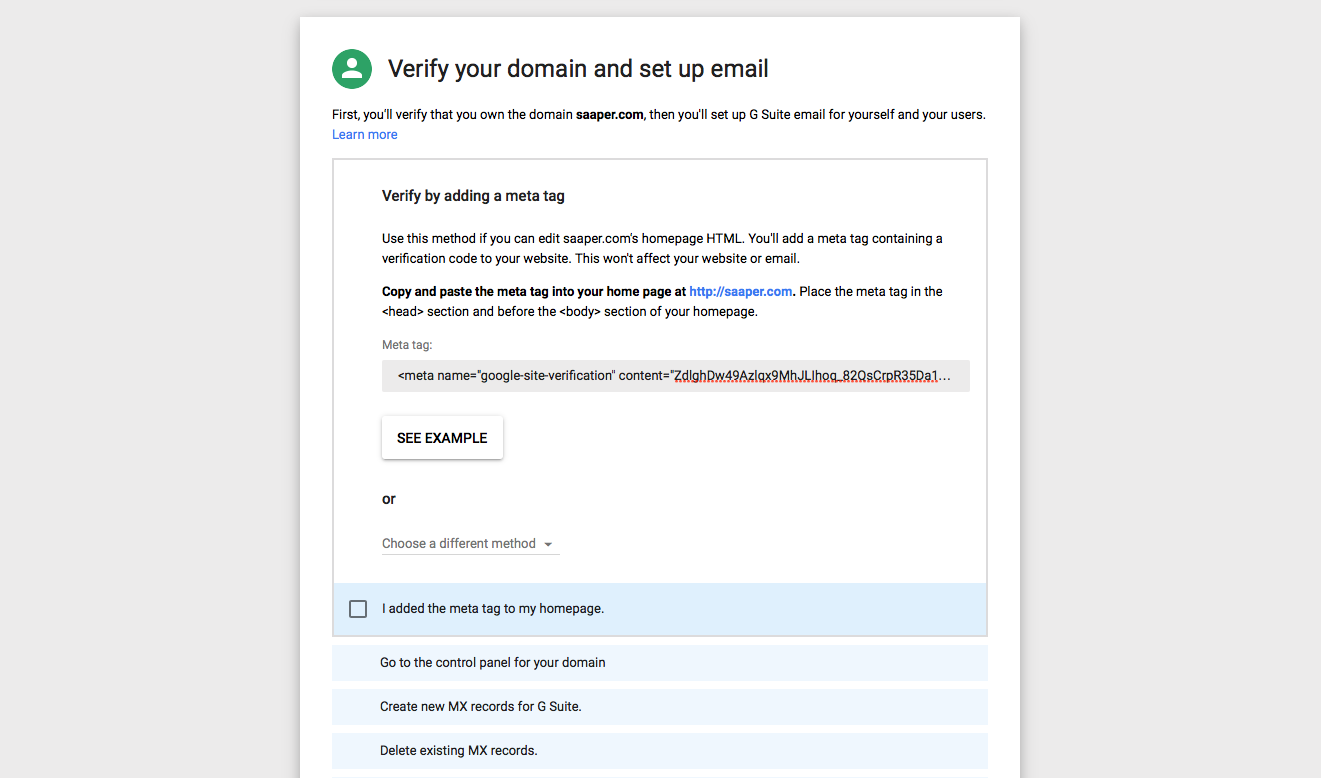 G Suite verify domain name