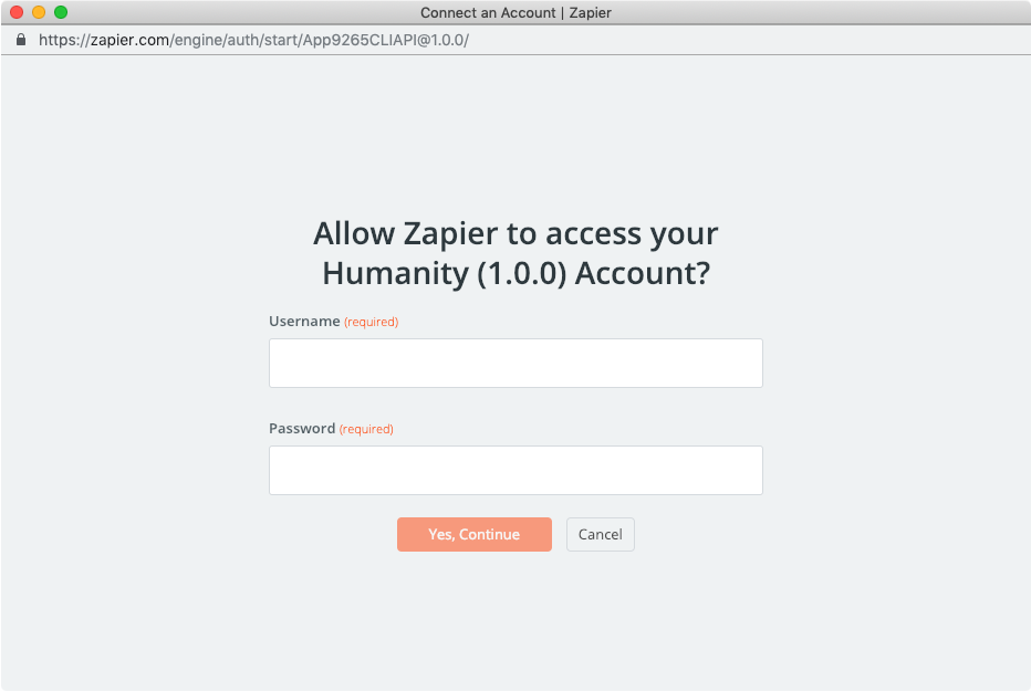 Example Zapier session login form