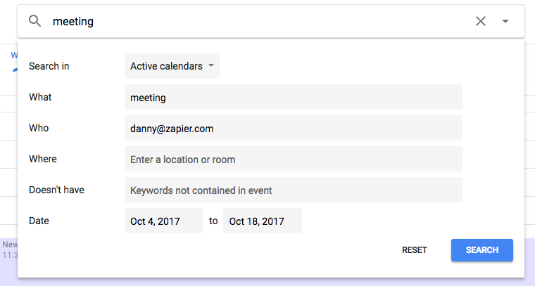 Google Calendar advanced search