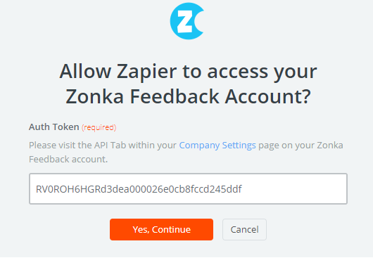 Zonka Feedback connection successful