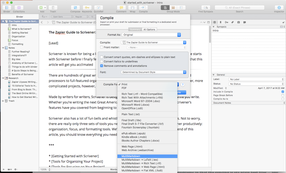 Scrivener Compile Markdown