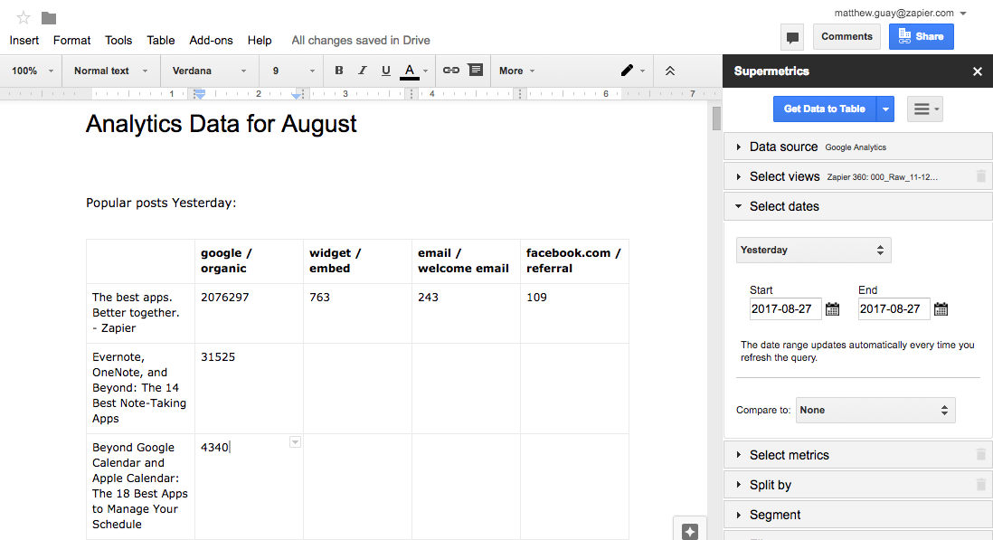 Supermetrics for Google Docs