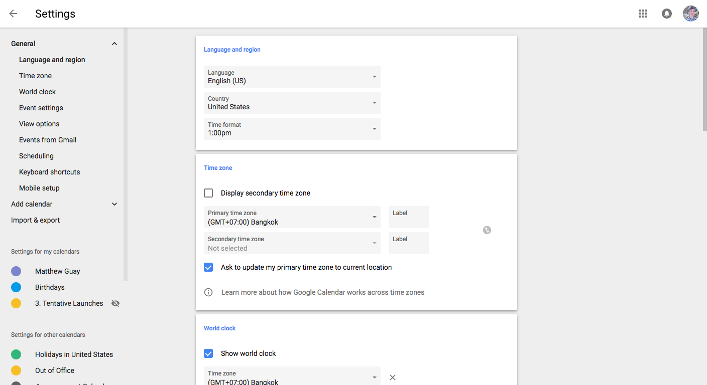 google calendar settings