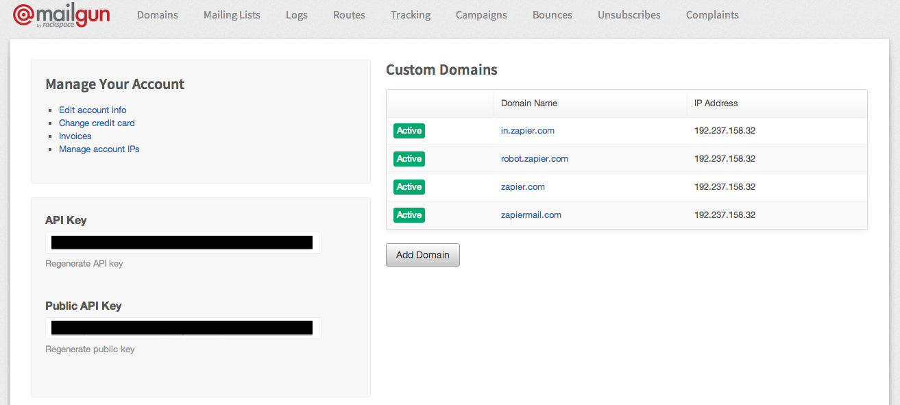 Retrieve your Mailgun API key