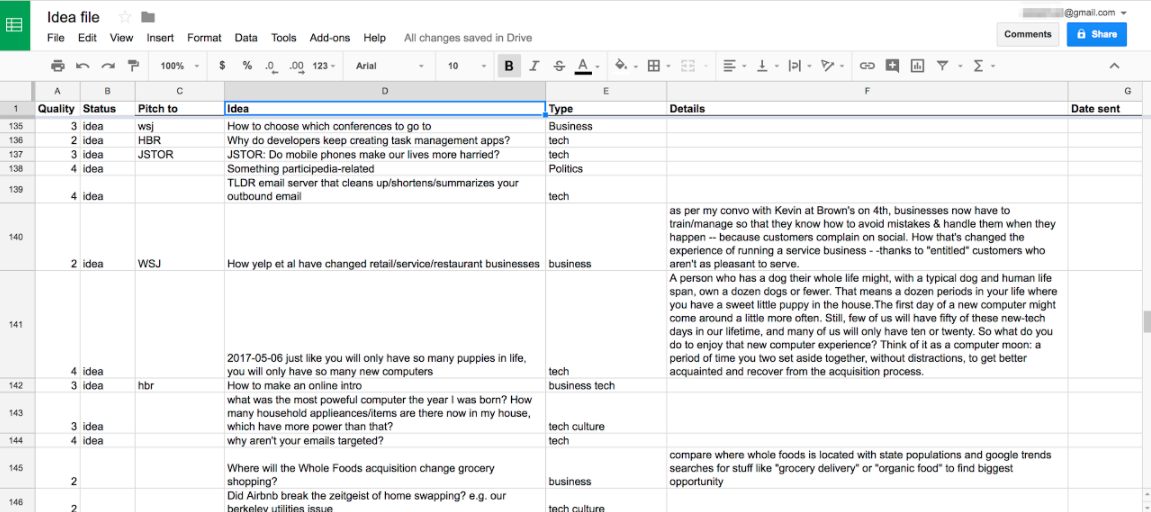 Google Sheets ideas file