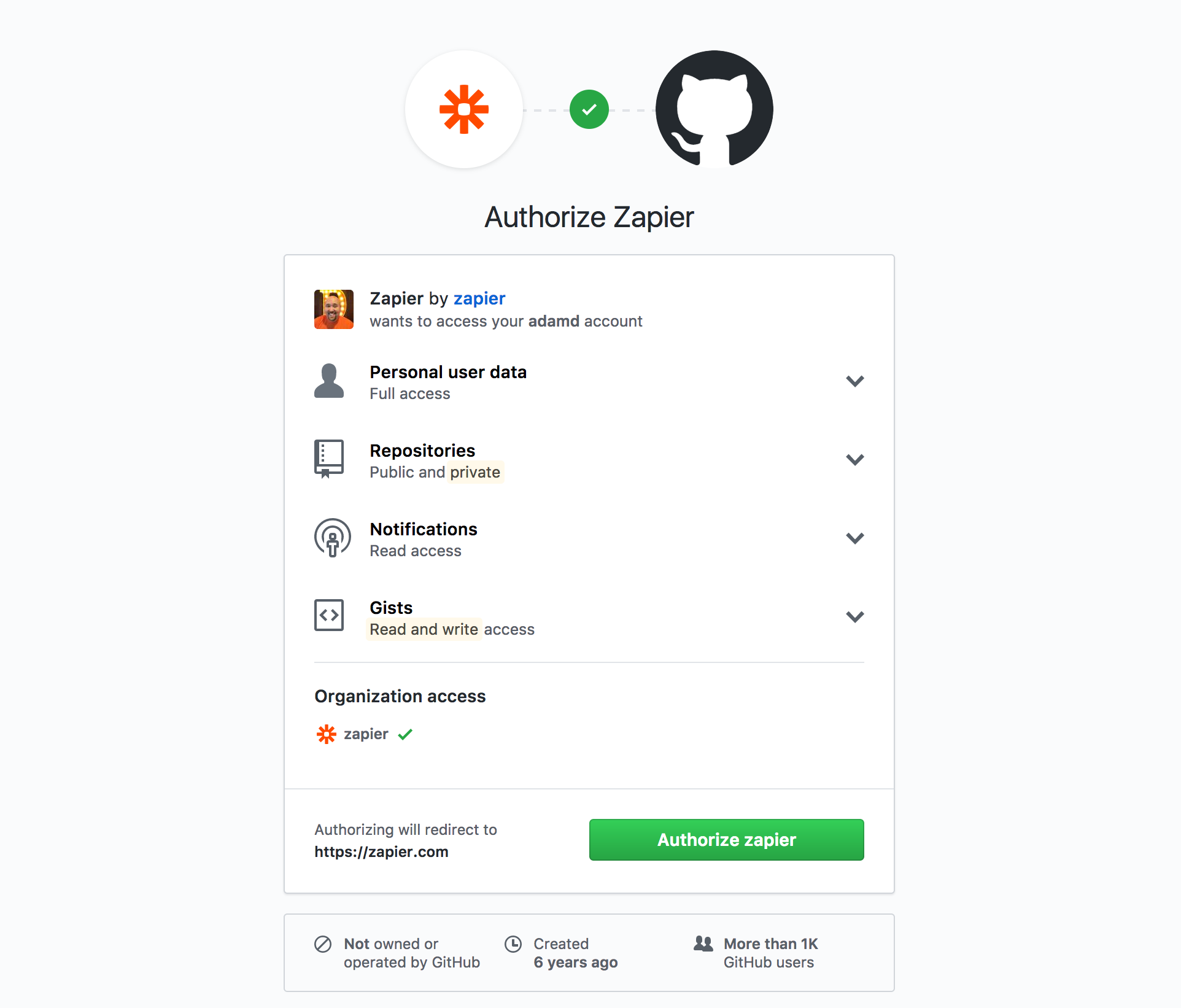 GitHub OAuth screen