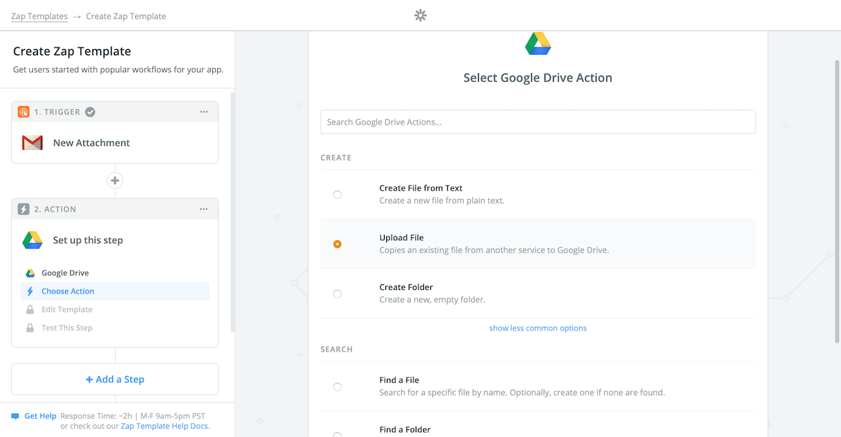 Zap Template select action step