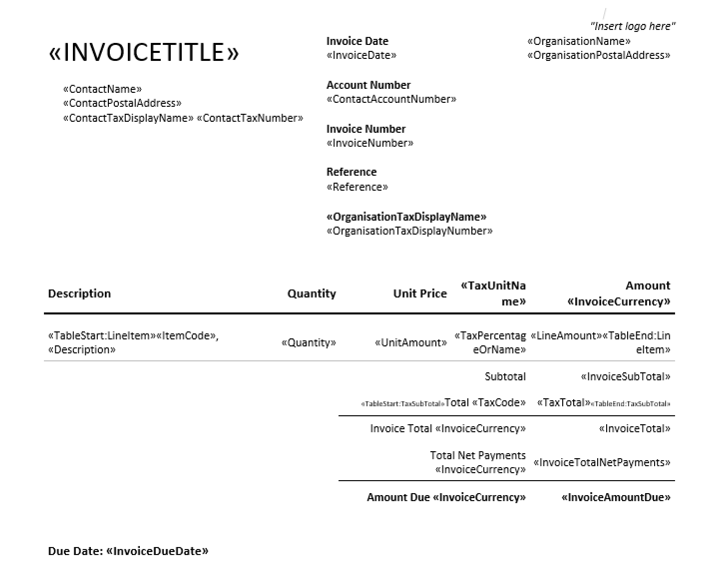 docx template to customize invoices on Xero