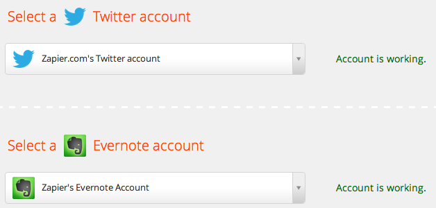Twitter and Evernote Accounts