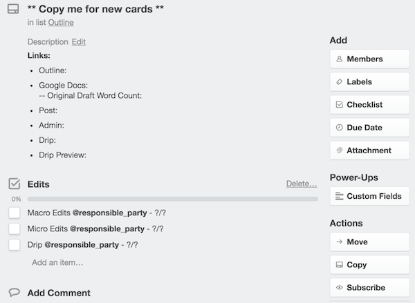 New Card in Trello