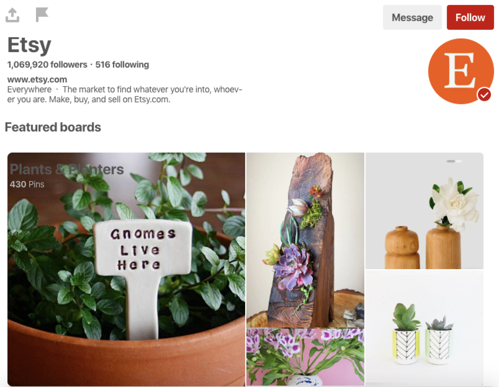 Etsy's Pinterest profile