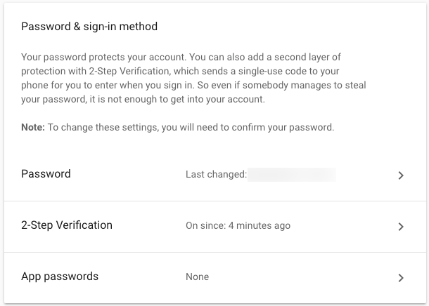 Gmail 2-factor settings