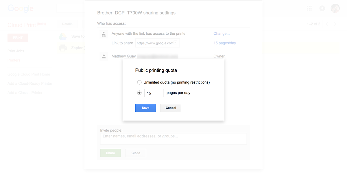 sharing a google cloud printer