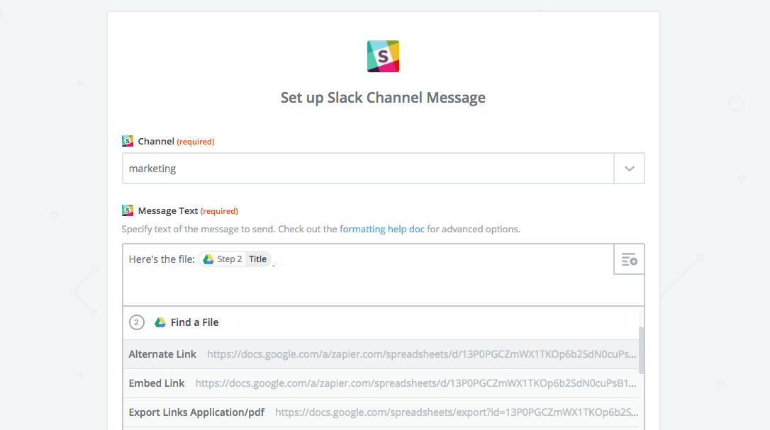 Post Google Drive file to Slack Zapier