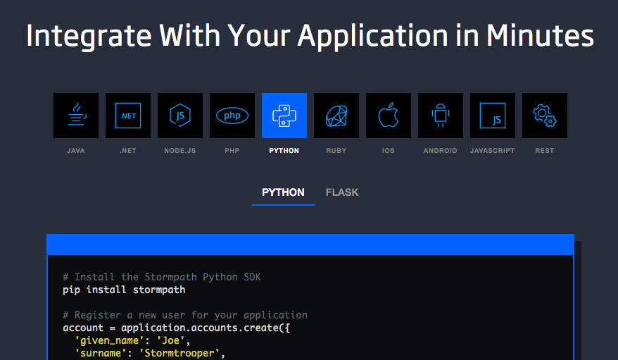 StormPath language navigation