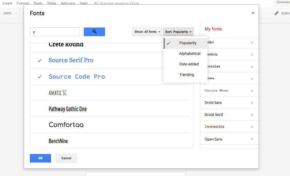 Google Fonts in Google Docs