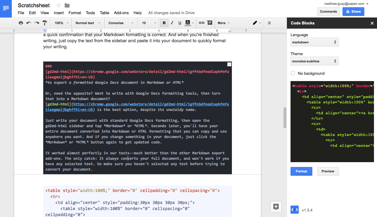 Code Blocks Google Docs