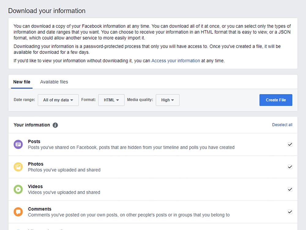 Download your Facebook information