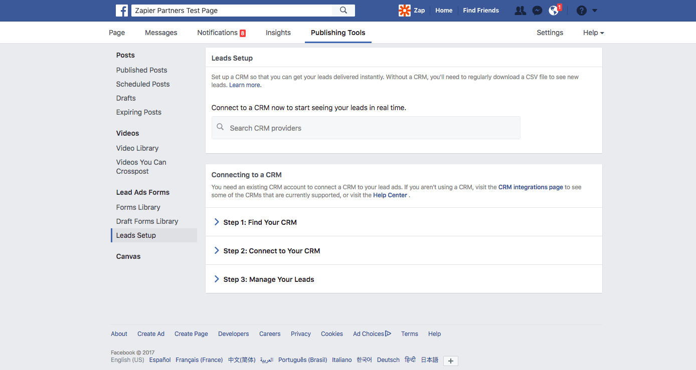 CRM connection within Facebook