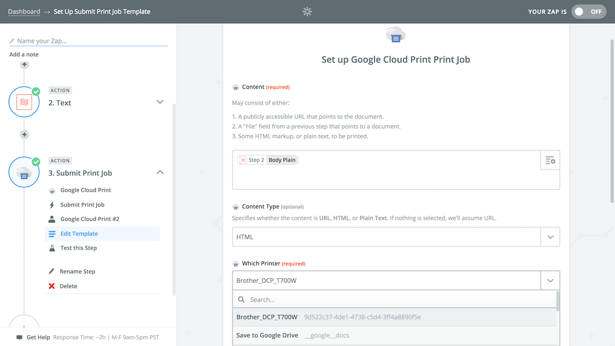 Zapier Google Cloud Print