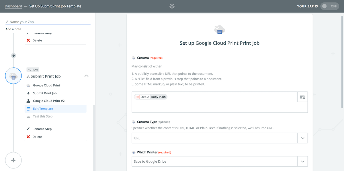 Zapier Google Print to save as PDF