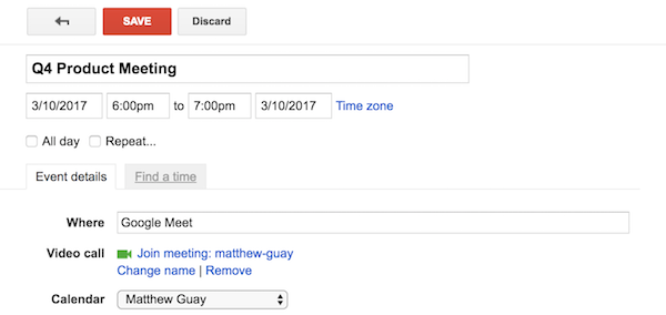 Schedule a video call in Google Calendar