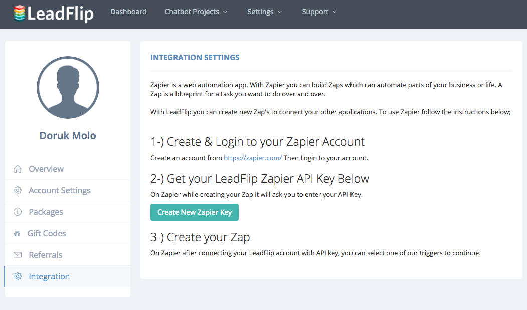 LeadFlip API Key in account
