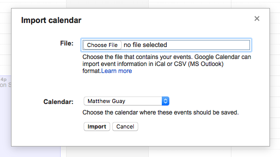 Import Google Calendars