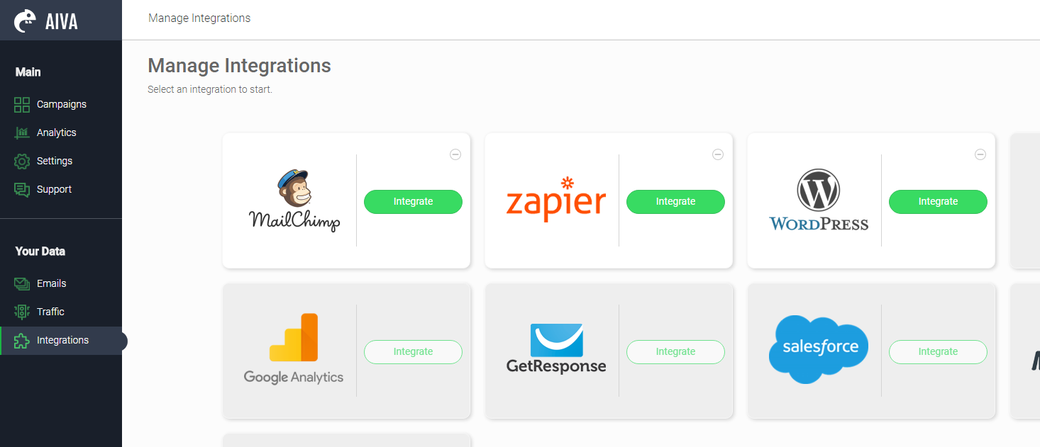 Click Integrations in the Side Menu