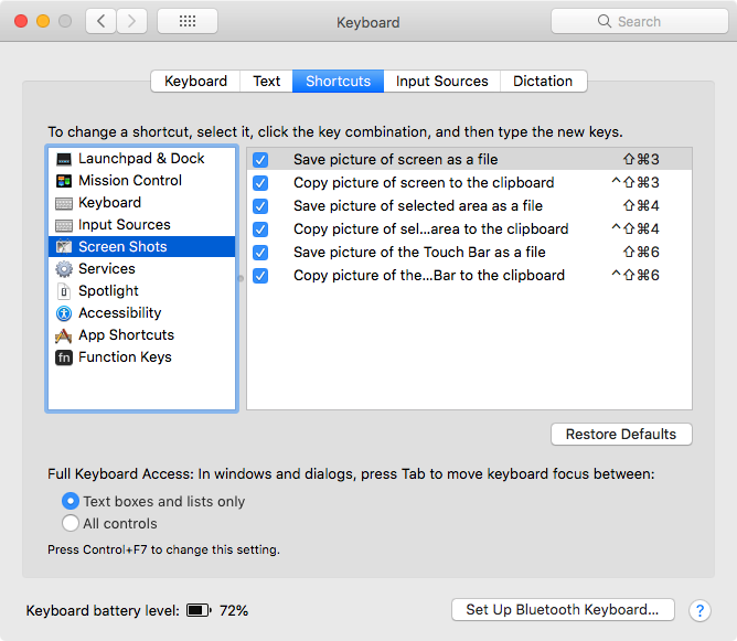 customize Mac keyboard shortcuts for screenshots