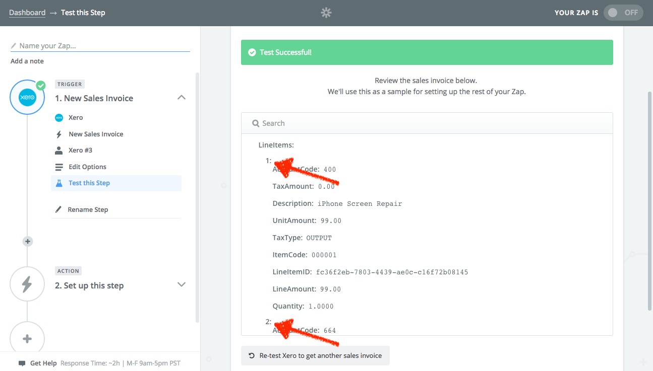 Zapier Xero Line Items
