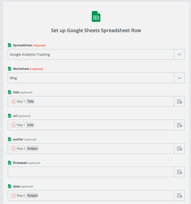 Set up Google Sheets new row