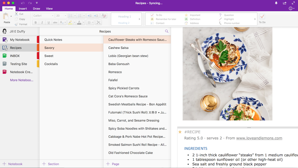 OneNote look and feel 2018