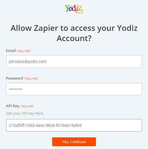 Yodiz username and password