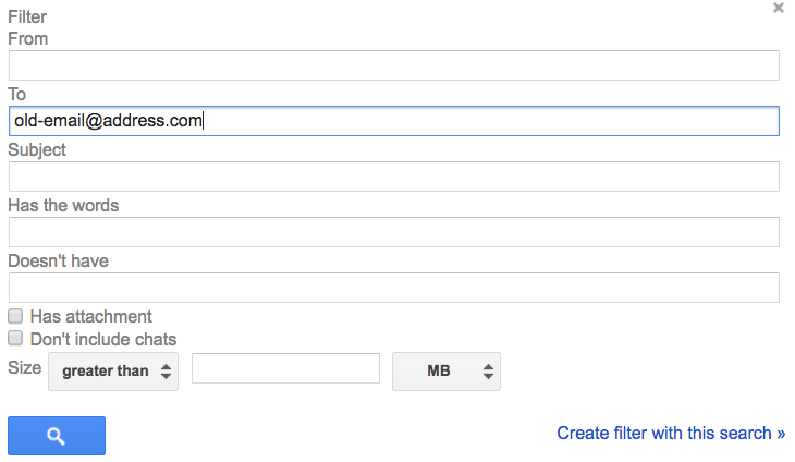 Add filter for old Gmail address